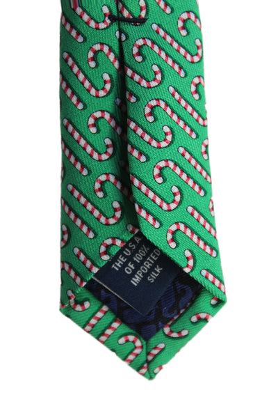 Vineyard Vines Mens Silk Novelty Candy Cane Print Necktie Green Multi Colored