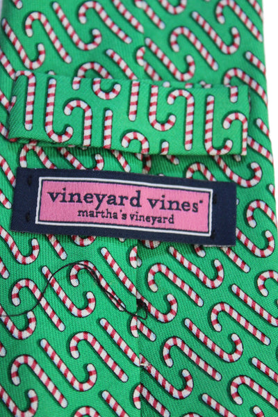 Vineyard Vines Mens Silk Novelty Candy Cane Print Necktie Green Multi Colored