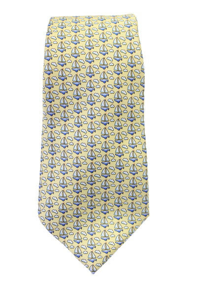 Vineyard Vines Mens Silk Micro Sailboat Print Necktie Yellow Blue
