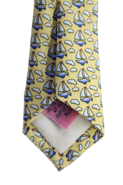 Vineyard Vines Mens Silk Micro Sailboat Print Necktie Yellow Blue