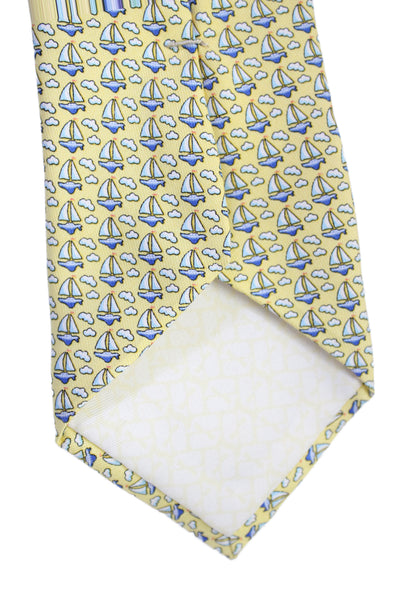 Vineyard Vines Mens Silk Micro Sailboat Print Necktie Yellow Blue