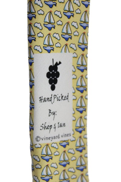 Vineyard Vines Mens Silk Micro Sailboat Print Necktie Yellow Blue