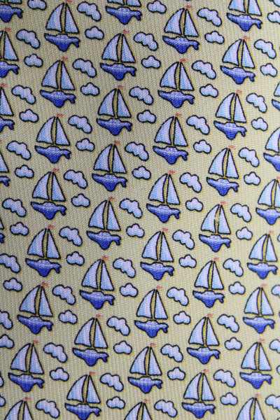 Vineyard Vines Mens Silk Micro Sailboat Print Necktie Yellow Blue