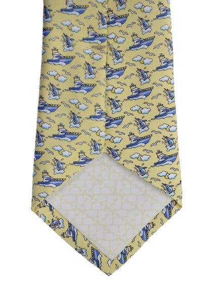 Vineyard Vines Mens Silk Novelty Boat Print Necktie Yellow Blue