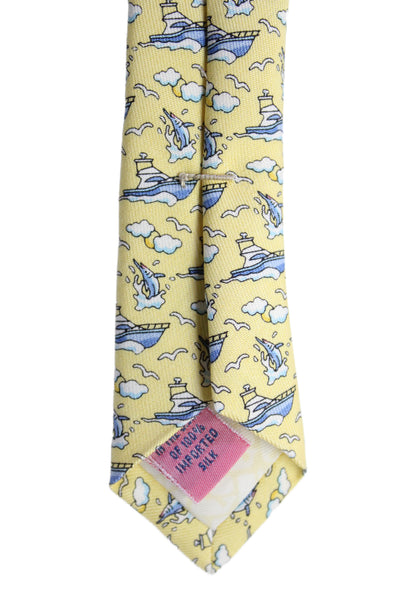 Vineyard Vines Mens Silk Novelty Boat Print Necktie Yellow Blue