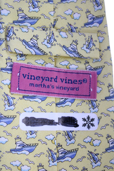 Vineyard Vines Mens Silk Novelty Boat Print Necktie Yellow Blue