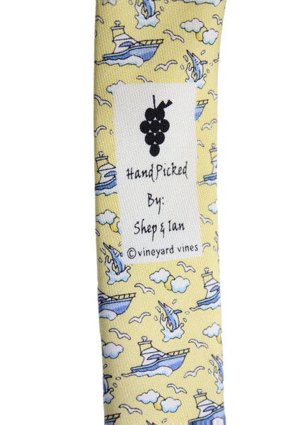 Vineyard Vines Mens Silk Novelty Boat Print Necktie Yellow Blue