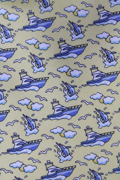 Vineyard Vines Mens Silk Novelty Boat Print Necktie Yellow Blue