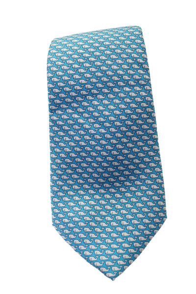 Vineyard Vines Mens Silk Novelty Whale Print Necktie Blue