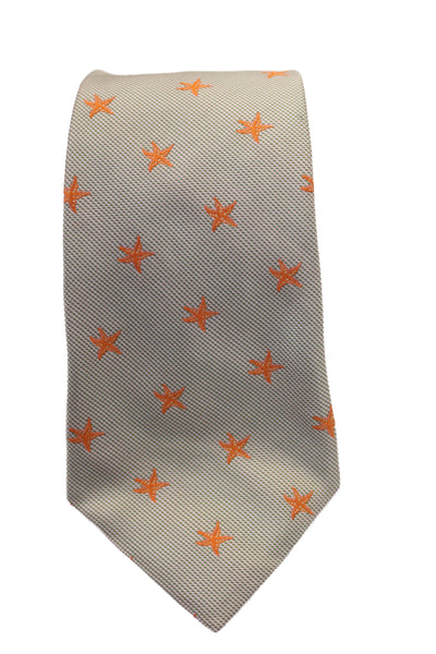 Hickey Freeman Mens Silk Stars Print Necktie Green Orange