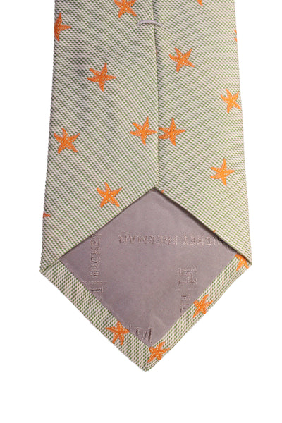 Hickey Freeman Mens Silk Stars Print Necktie Green Orange