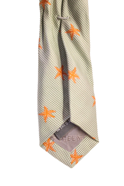 Hickey Freeman Mens Silk Stars Print Necktie Green Orange