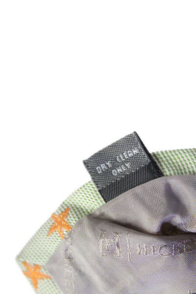 Hickey Freeman Mens Silk Stars Print Necktie Green Orange