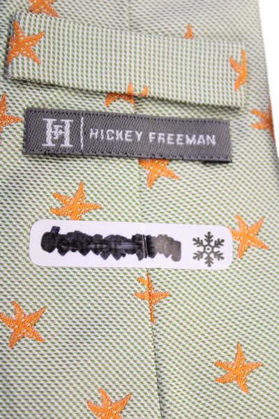 Hickey Freeman Mens Silk Stars Print Necktie Green Orange