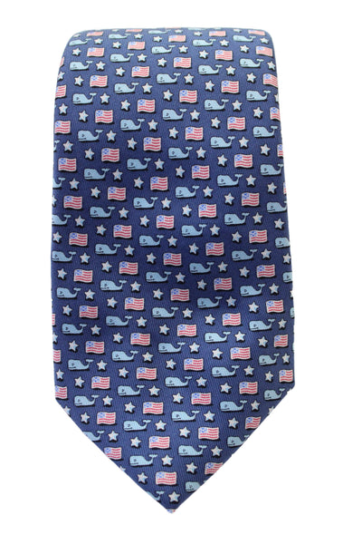 Vineyard Vines Mens Silk Whale Flag Print Necktie Blue Red