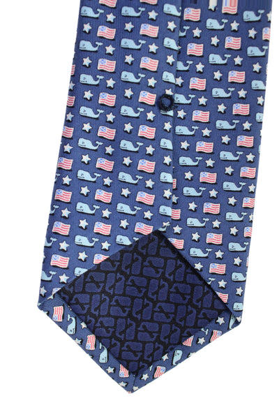 Vineyard Vines Mens Silk Whale Flag Print Necktie Blue Red