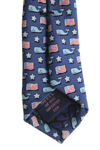 Vineyard Vines Mens Silk Whale Flag Print Necktie Blue Red
