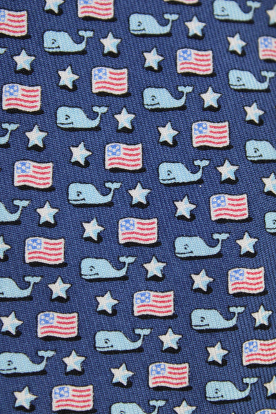 Vineyard Vines Mens Silk Whale Flag Print Necktie Blue Red