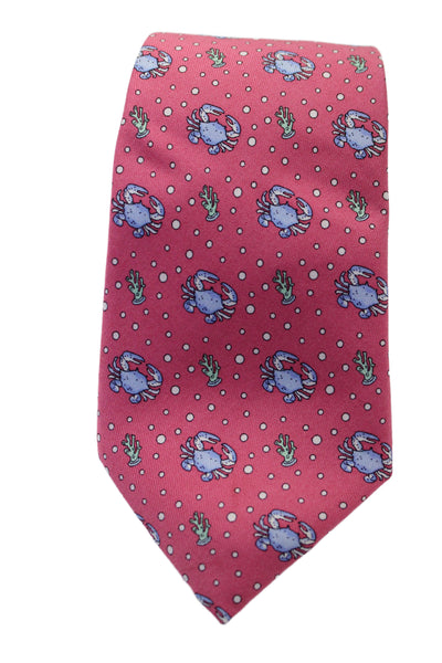 Vineyard Vines Mens Silk Novelty Crab Print Necktie Pink Multi Colored