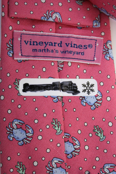 Vineyard Vines Mens Silk Novelty Crab Print Necktie Pink Multi Colored