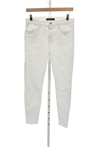 J Brand Womens Skinny Mid Rise White Cotton Blend Jeans Button Size 30