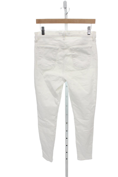 J Brand Womens Skinny Mid Rise White Cotton Blend Jeans Button Size 30