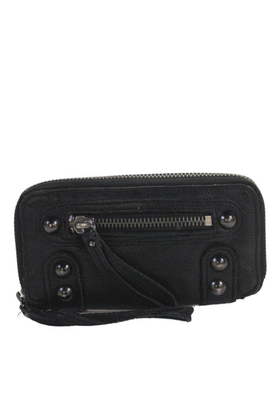 Linea Pelle Womens Leather Zip Around Wallet Black