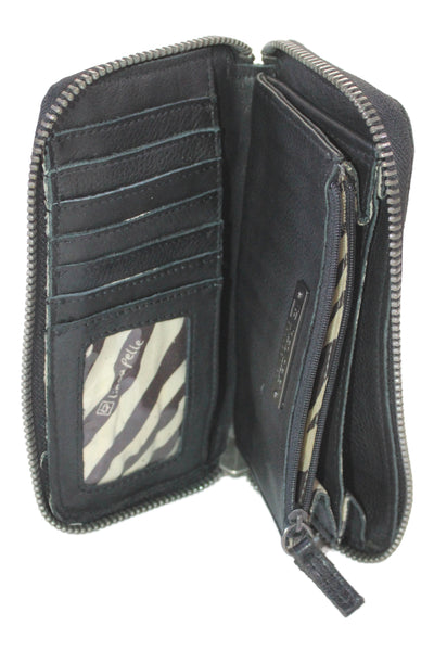 Linea Pelle Womens Leather Zip Around Wallet Black