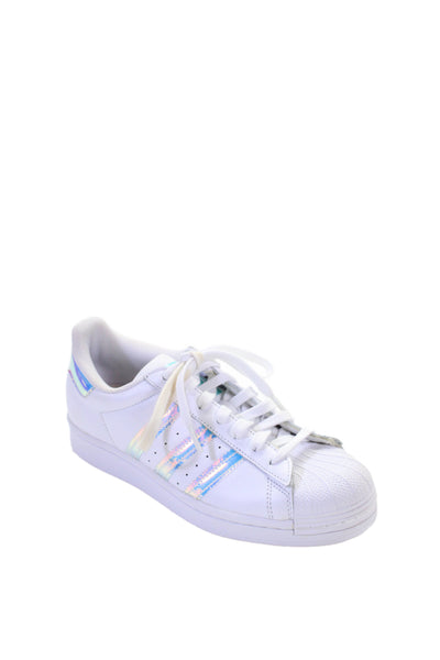 Adidas Mens Leather Lace Up Low Top Superstar Sneakers White Size 7