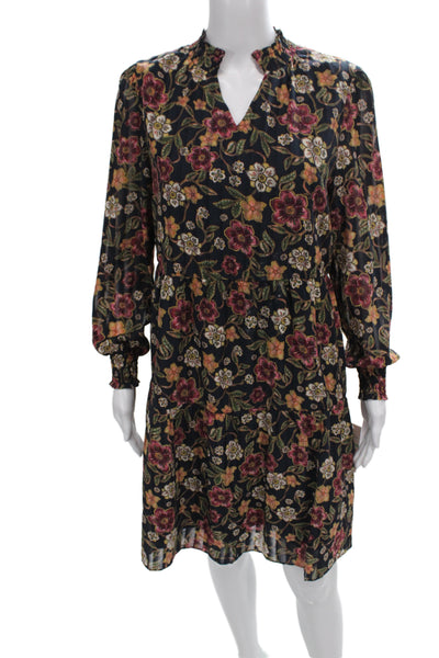 Nanette Nanette Lepore Women Black Floral V-Neck Shift Dress Long Sleeve Size 8