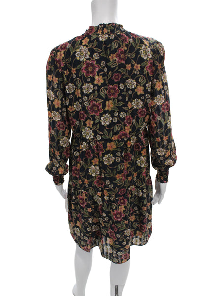 Nanette Nanette Lepore Women Black Floral V-Neck Shift Dress Long Sleeve Size 8
