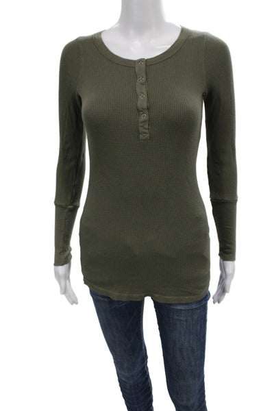 Splendid Women Basic Green Henley Long Sleeve T-Shirt Size M