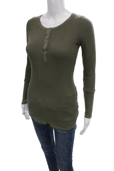 Splendid Women Basic Green Henley Long Sleeve T-Shirt Size M