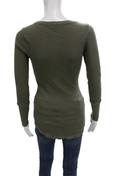 Splendid Women Basic Green Henley Long Sleeve T-Shirt Size M