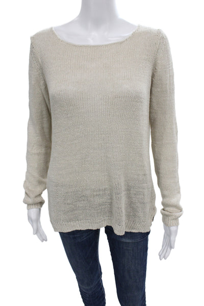 Vince Women Pullover Beige Linen Boat Neck Long Sleeve Size M