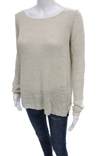 Vince Women Pullover Beige Linen Boat Neck Long Sleeve Size M