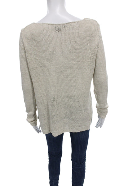 Vince Women Pullover Beige Linen Boat Neck Long Sleeve Size M