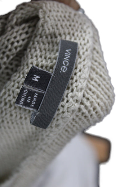 Vince Women Pullover Beige Linen Boat Neck Long Sleeve Size M