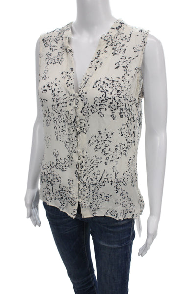 Parker Womens Silk Beige Animal Print V-Neck Sleeveless Blouse Button Size M