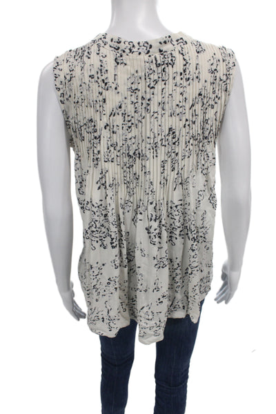 Parker Womens Silk Beige Animal Print V-Neck Sleeveless Blouse Button Size M