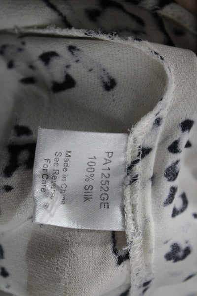 Parker Womens Silk Beige Animal Print V-Neck Sleeveless Blouse Button Size M