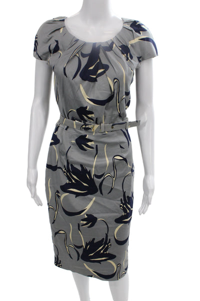 Samantha Sung Women Sheath Dress Gray Floral Short Sleeve Midi Size 6