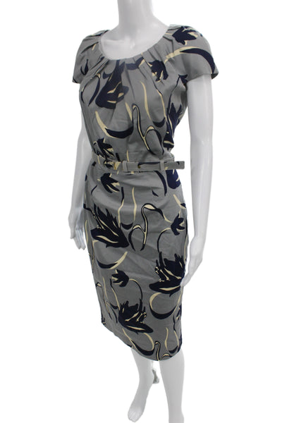 Samantha Sung Women Sheath Dress Gray Floral Short Sleeve Midi Size 6