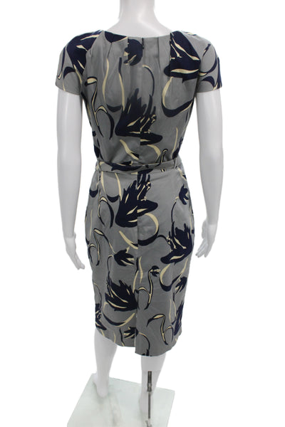 Samantha Sung Women Sheath Dress Gray Floral Short Sleeve Midi Size 6