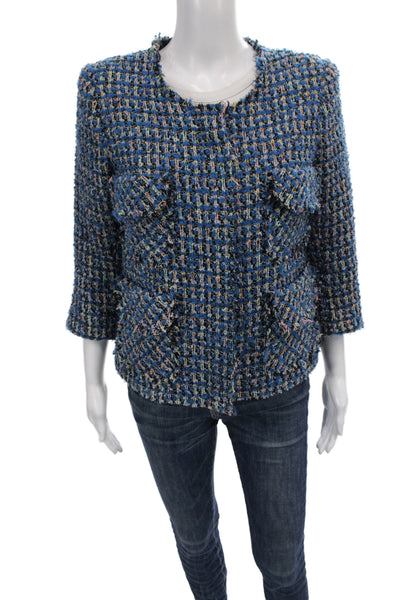 Smythe Womens Blue Checked Basic Jacket Button Closure 3/4 Sleeve Size 6