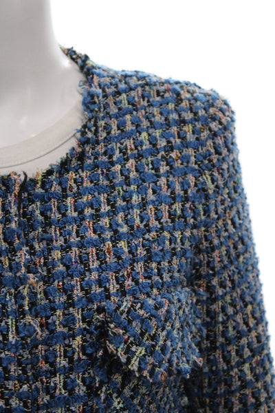 Smythe Womens Blue Checked Basic Jacket Button Closure 3/4 Sleeve Size 6