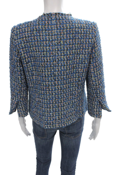 Smythe Womens Blue Checked Basic Jacket Button Closure 3/4 Sleeve Size 6