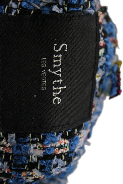 Smythe Womens Blue Checked Basic Jacket Button Closure 3/4 Sleeve Size 6