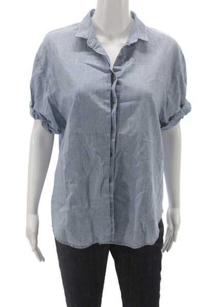 Xirena Womens Blue Cotton Collared Short Sleeve Button-Up Basic Size S