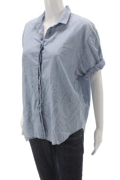 Xirena Womens Blue Cotton Collared Short Sleeve Button-Up Basic Size S